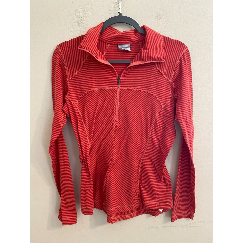 Columbia Omni-Wick Red Orange Stripe 1/2 Zip Long Sleeve Pullover Size Medium